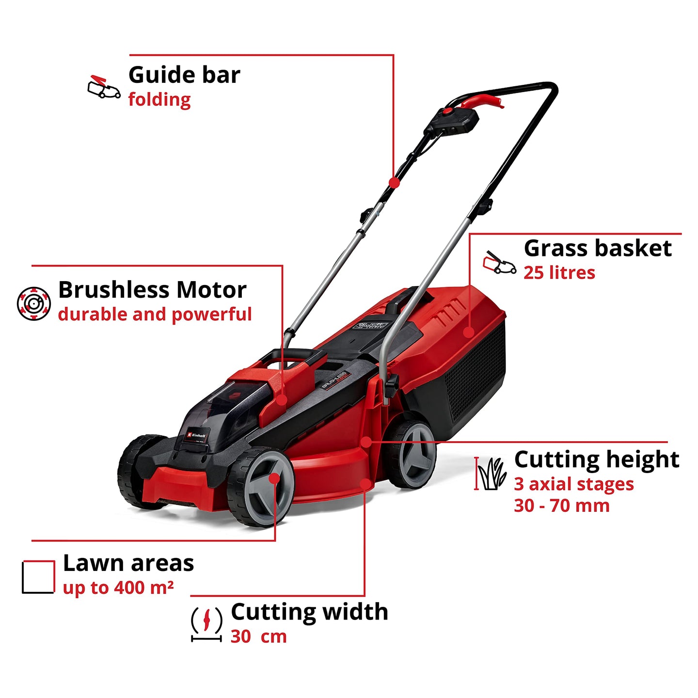 Einhell 18V 30 cm Cordless Rotary Lawn Mower with Battery and Charger — image 3