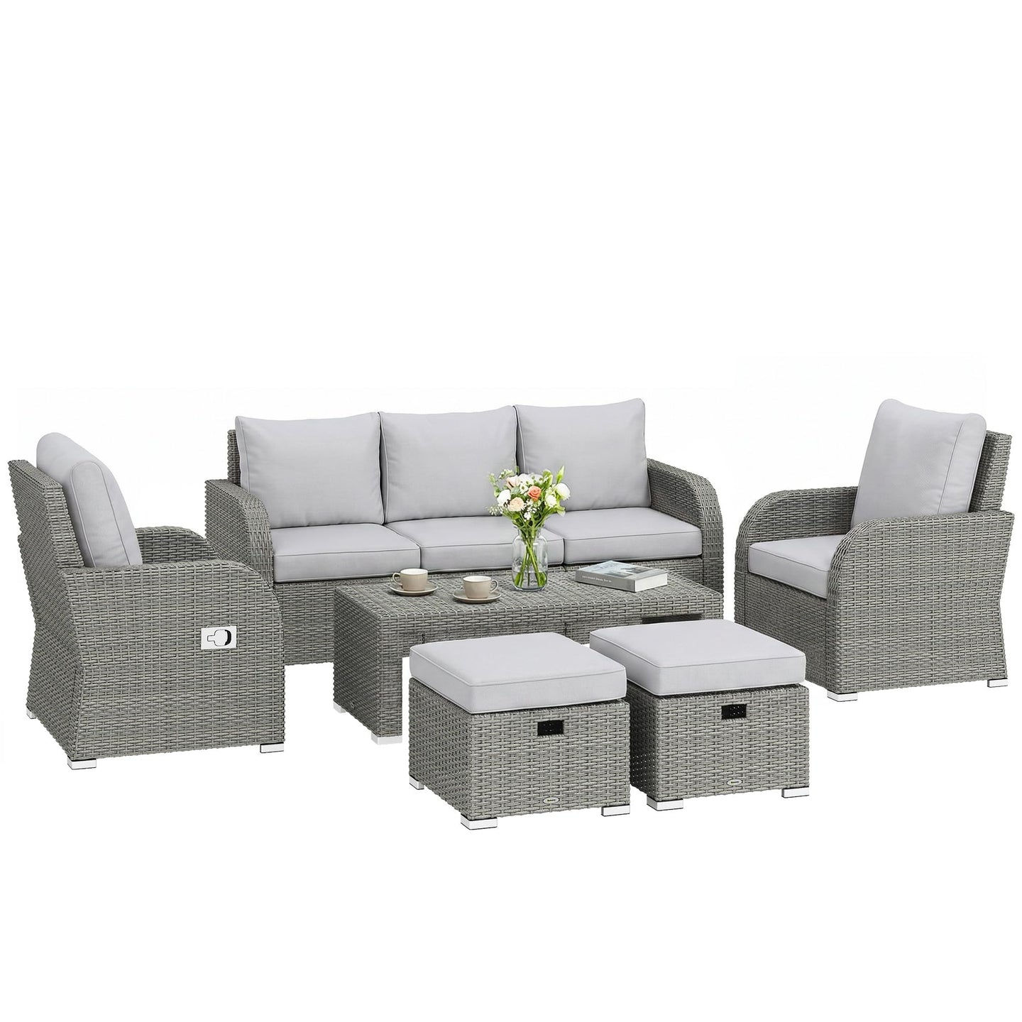 Outsunny 7 Seater Rattan Garden Furniture Set with Reclining Chairs