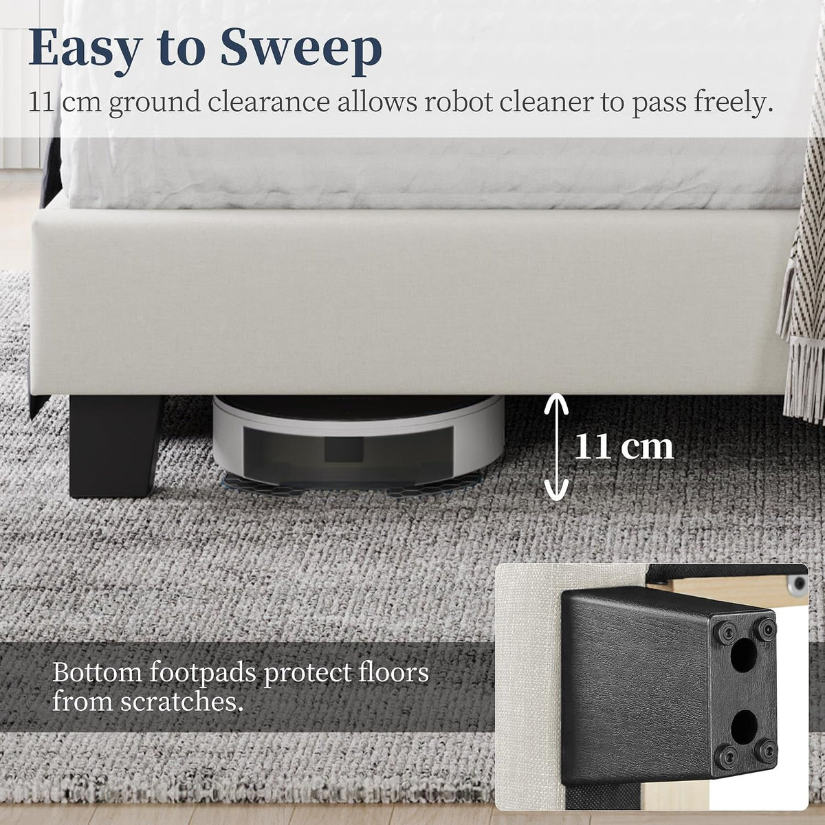 Yaheetech Bed Frame, Channel Tufted Wing Headboard — image 8