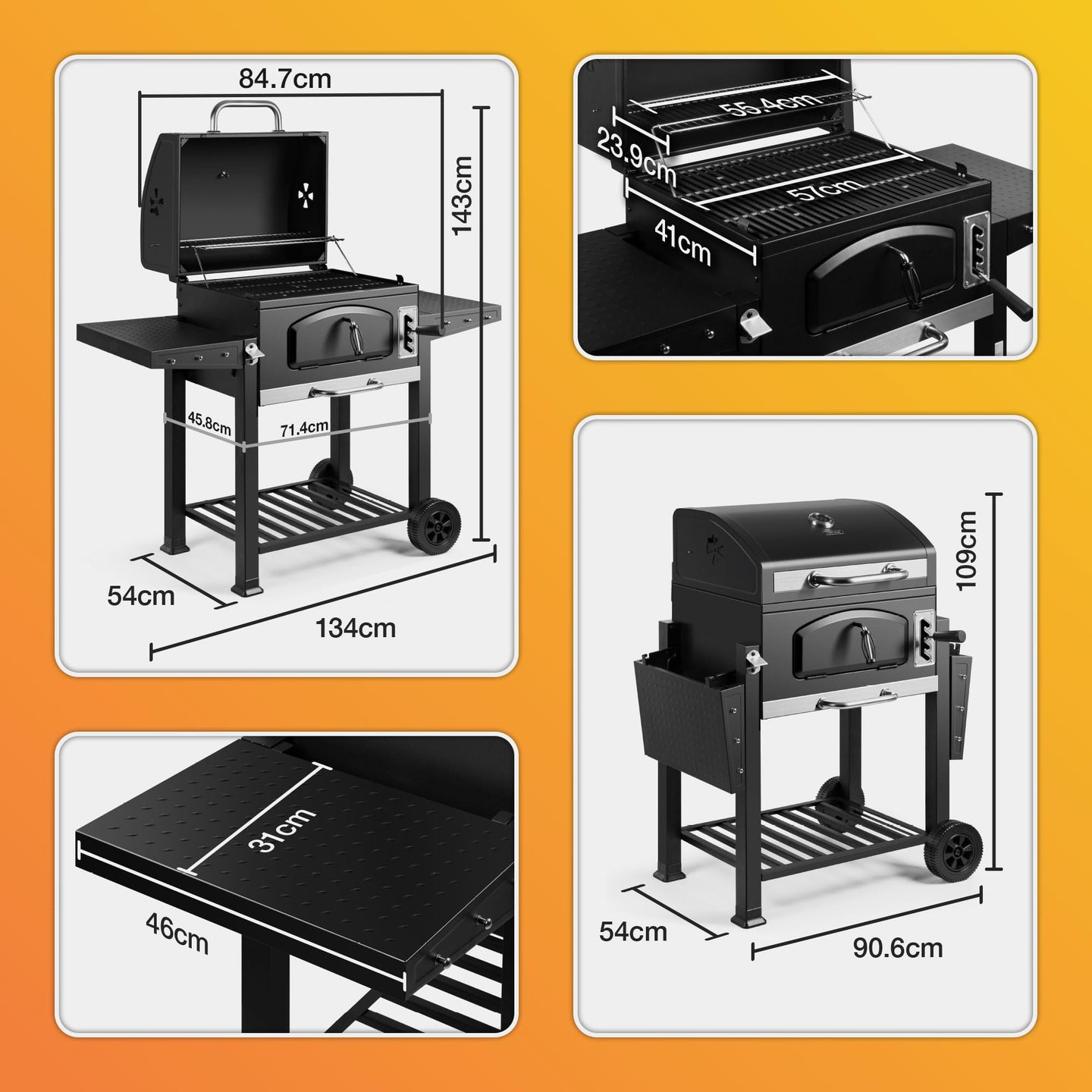 VonHaus XL Charcoal BBQ Grill and Smoker with Warming Rack — image 9