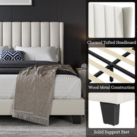 Yaheetech Bed Frame, Channel Tufted Wing Headboard thumbnail 5