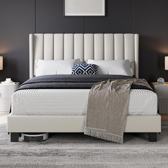 Yaheetech Bed Frame, Channel Tufted Wing Headboard — image 10