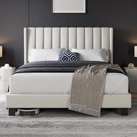 Yaheetech Bed Frame, Channel Tufted Wing Headboard thumbnail 10