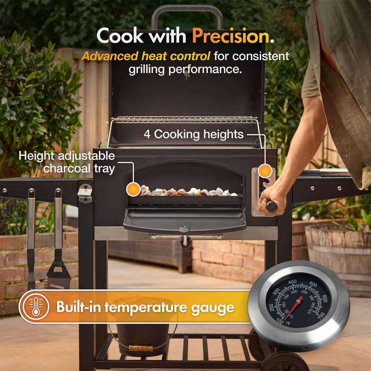 VonHaus XL Charcoal BBQ Grill and Smoker with Warming Rack — image 4