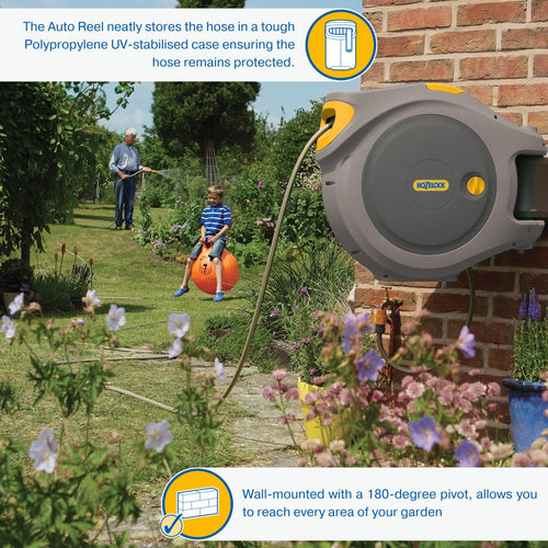 40 m Automatic Wall Mounted Garden Hose Reel with 180° Pivot