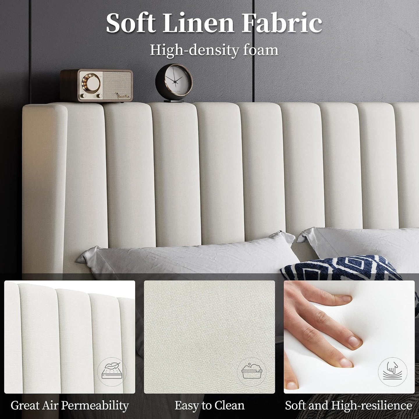 Yaheetech Bed Frame, Channel Tufted Wing Headboard — image 4