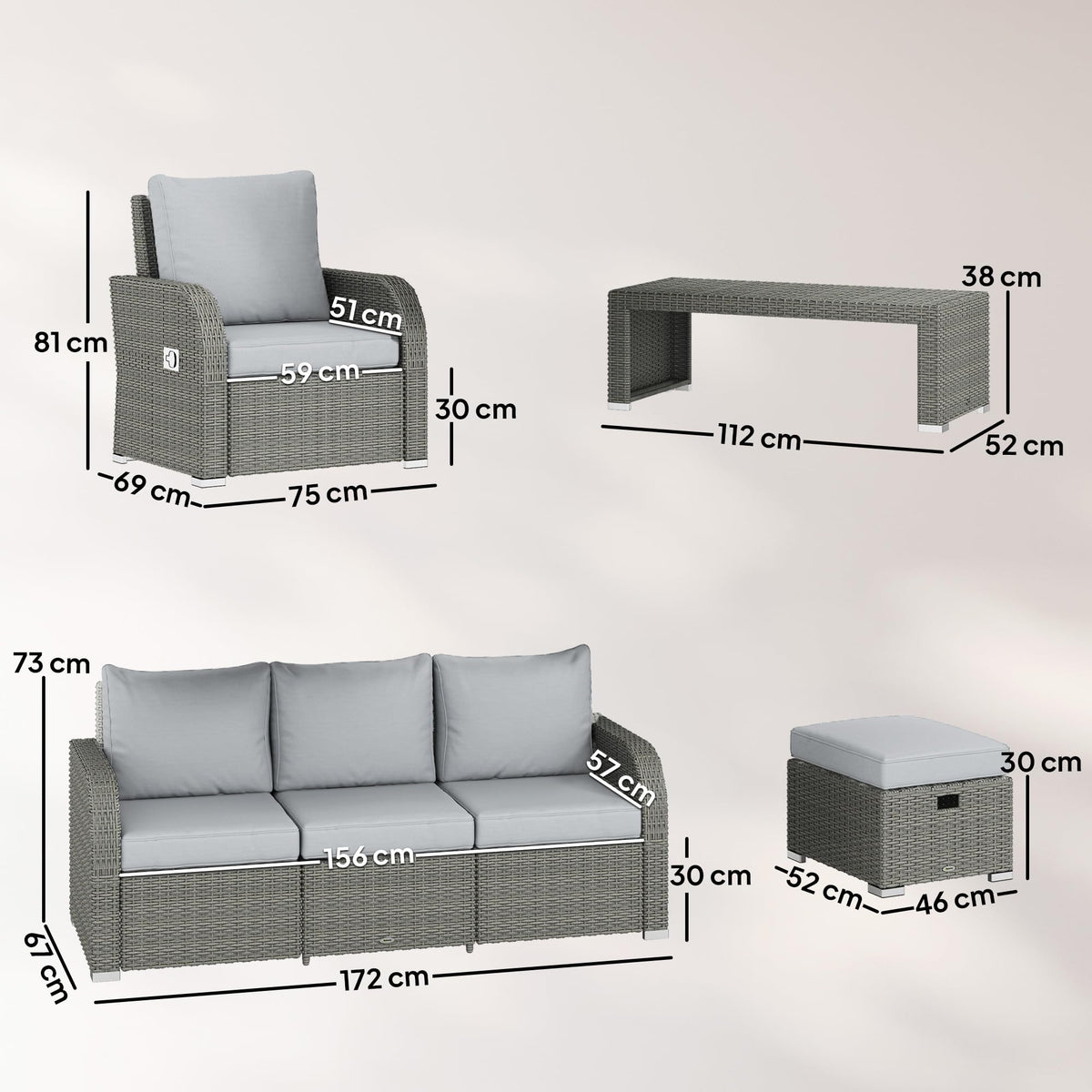 Outsunny 7 Seater Rattan Garden Furniture Set with Reclining Chairs — image 7