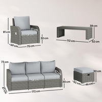 Outsunny 7 Seater Rattan Garden Furniture Set with Reclining Chairs thumbnail 7