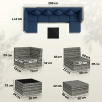 Outsunny 8-Piece Modular Rattan Corner Sofa Set with Glass Coffee Table thumbnail 7