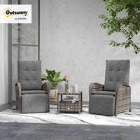 3-Piece Rattan Garden Bistro Set with Reclining Chairs & Coffee Table thumbnail 2