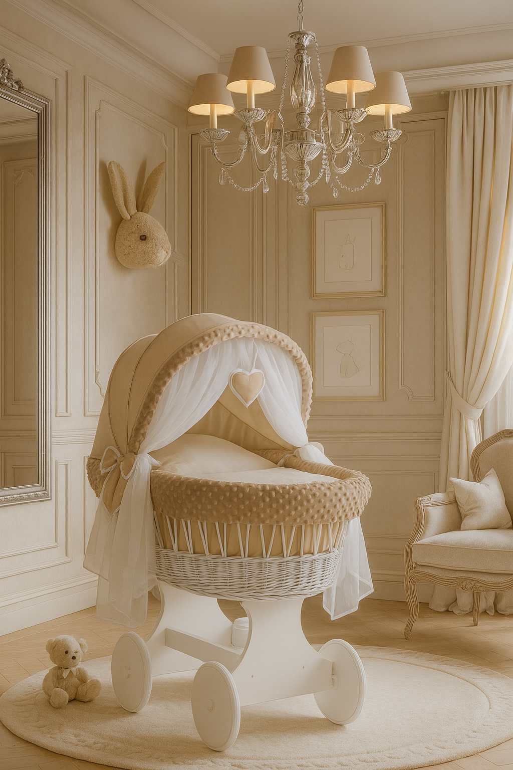 Lullaby Lane White Wicker Moses Basket With Stand And Canopy Wheels For Easy Mobility And Cozy Newborn Sleep — image 9