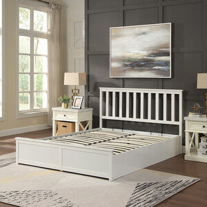 Selena Double Ottoman Bed Frame, Slatted Headboard, White — image 6