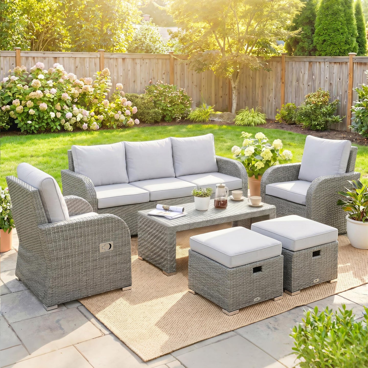 Outsunny 7 Seater Rattan Garden Furniture Set with Reclining Chairs — image 2