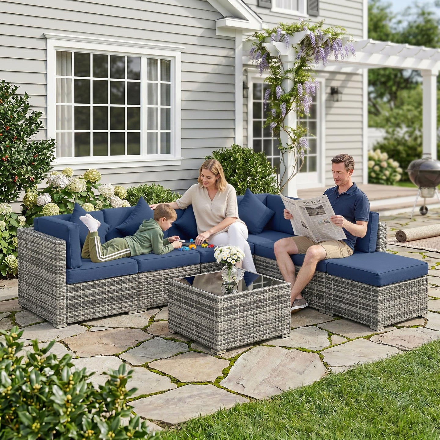 Outsunny 8-Piece Modular Rattan Corner Sofa Set with Glass Coffee Table — image 9