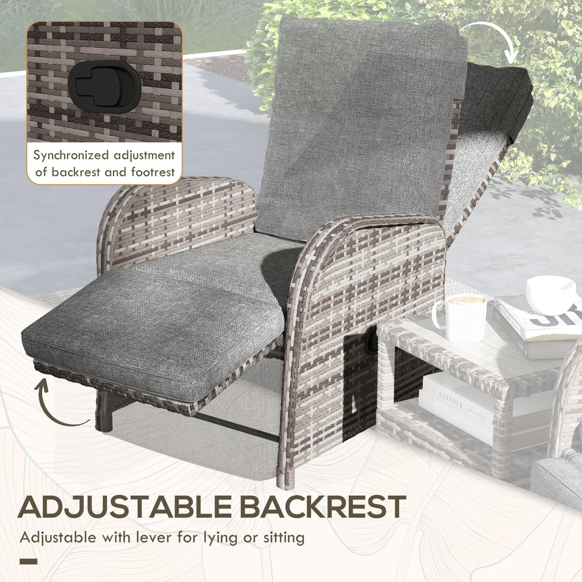 3-Piece Rattan Garden Bistro Set with Reclining Chairs & Coffee Table — image 4