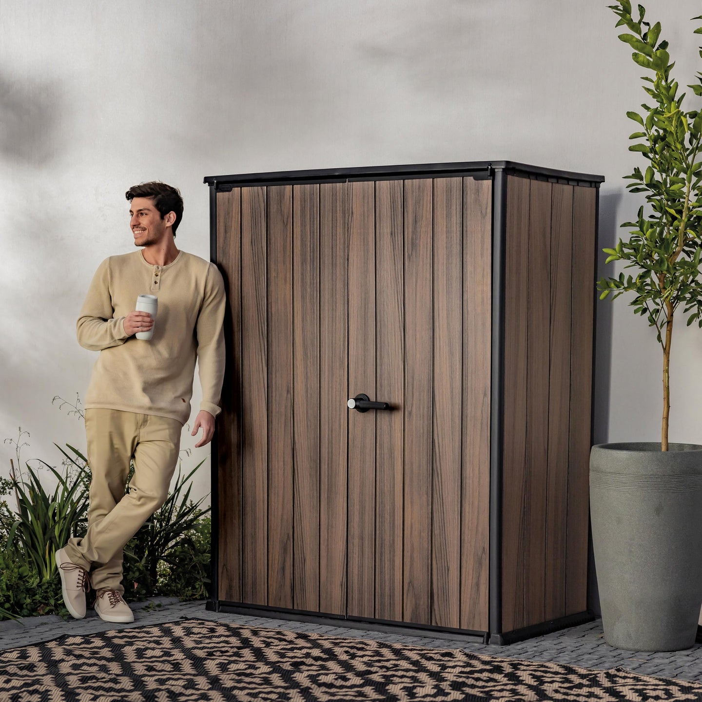 Keter 1400L Weatherproof Vertical Outdoor Storage Cabinet with Shelves — image 2