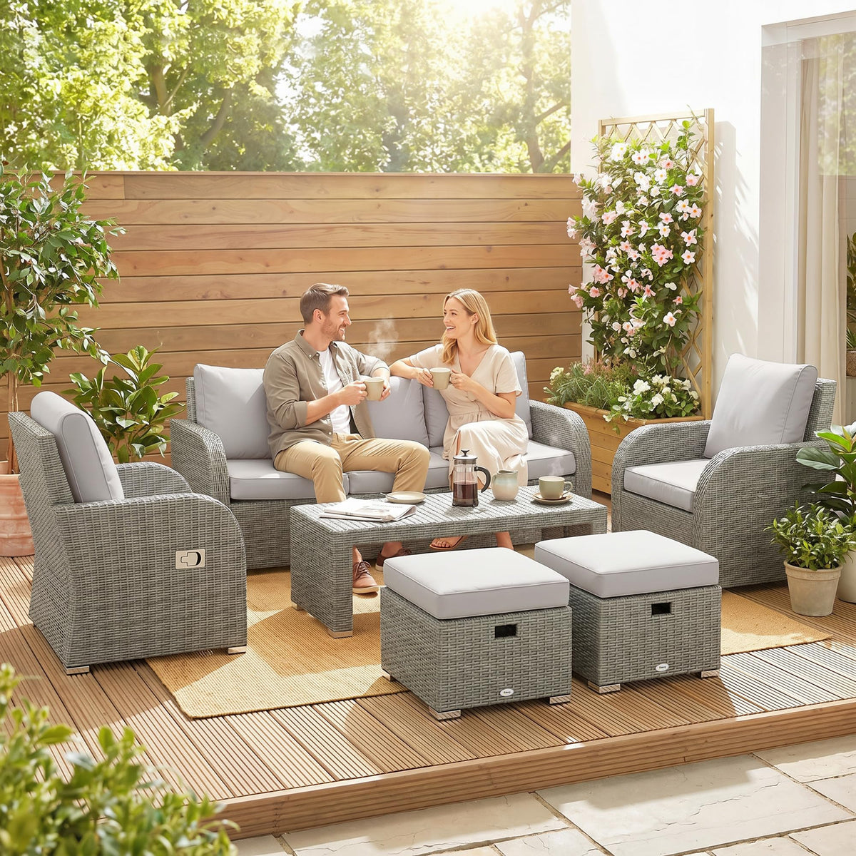 Outsunny 7 Seater Rattan Garden Furniture Set with Reclining Chairs — image 9