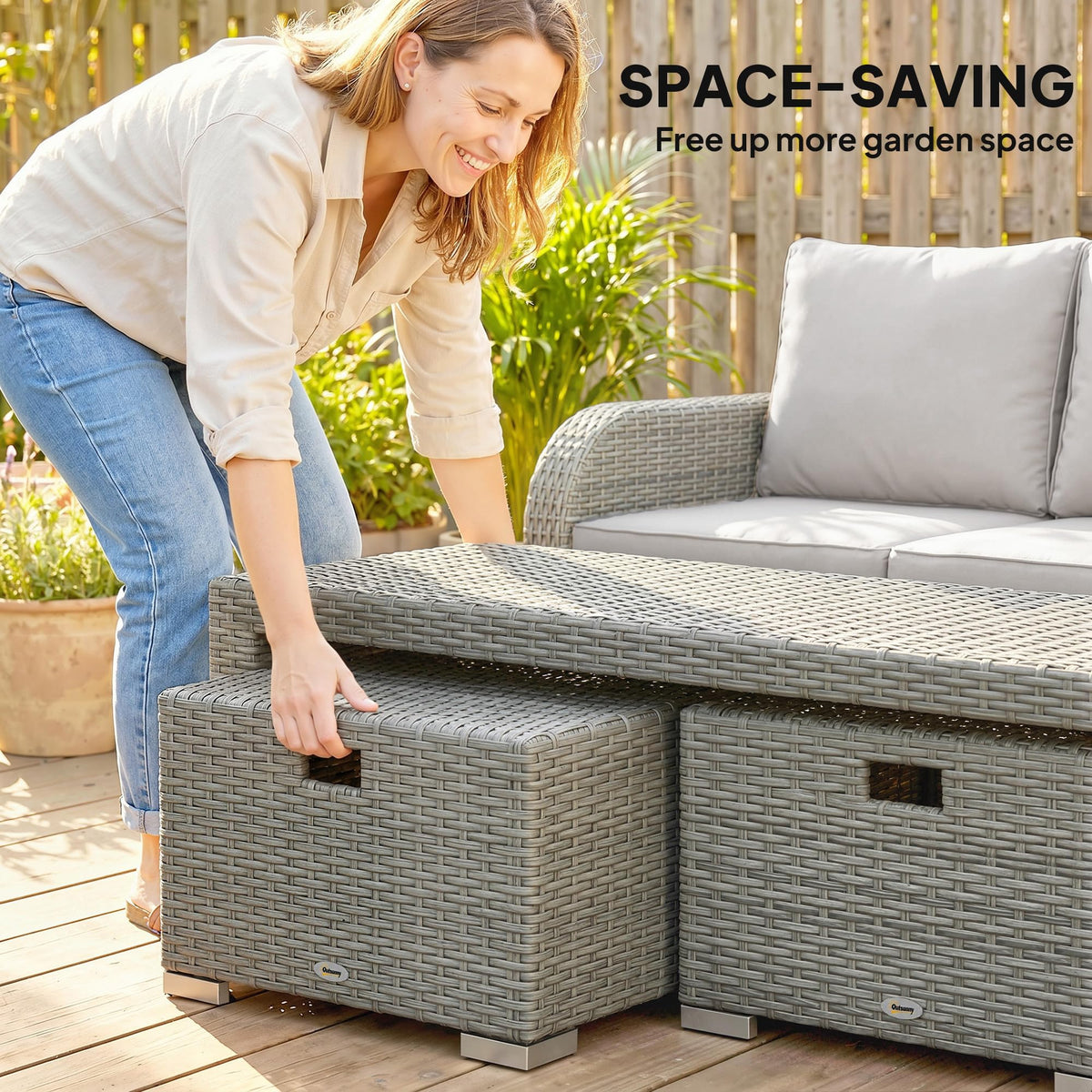 Outsunny 7 Seater Rattan Garden Furniture Set with Reclining Chairs — image 4