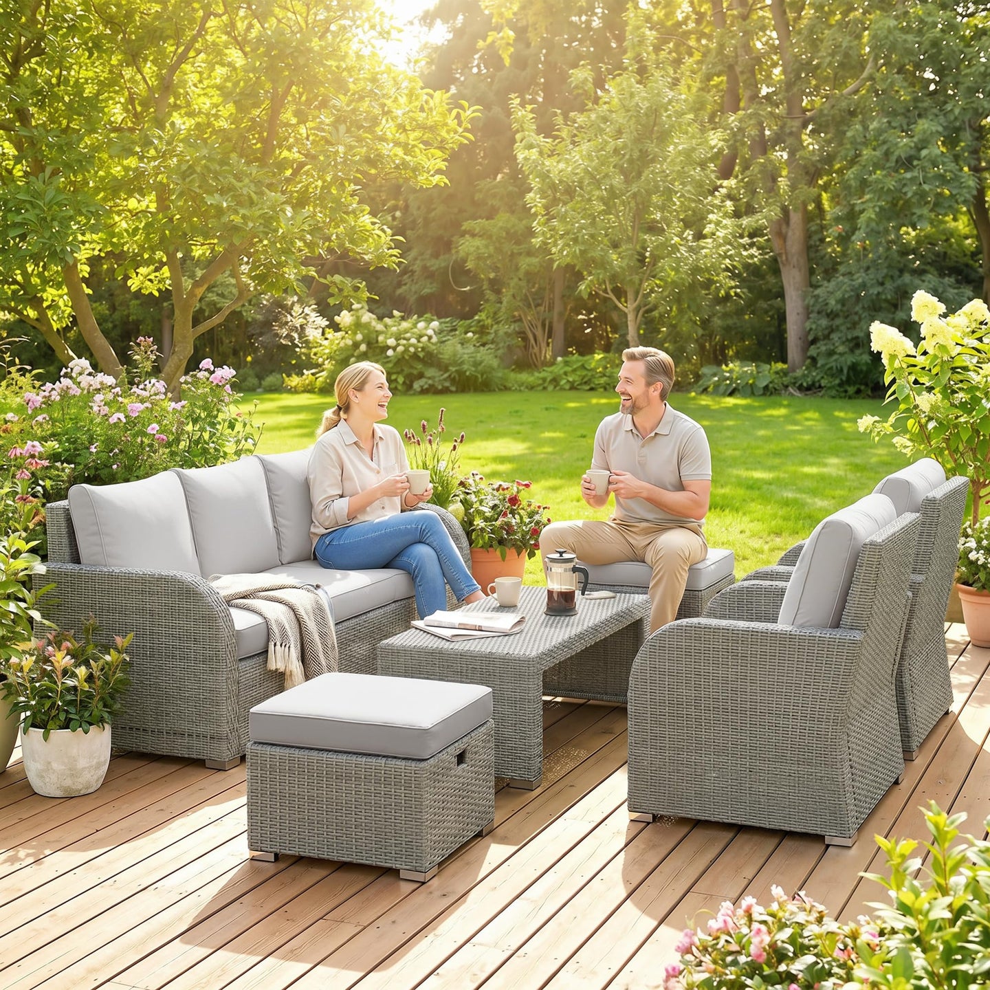 Outsunny 7 Seater Rattan Garden Furniture Set with Reclining Chairs — image 8