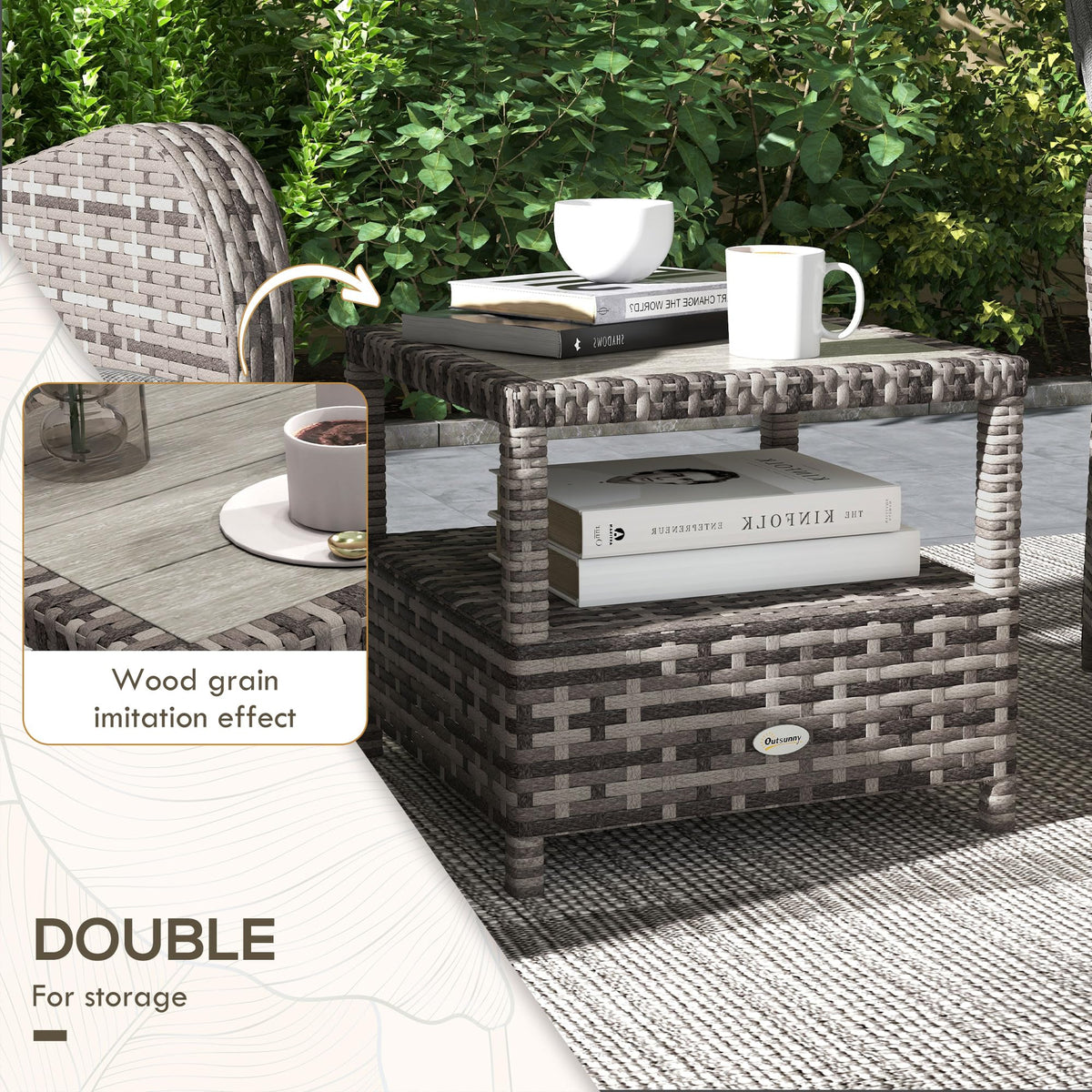 3-Piece Rattan Garden Bistro Set with Reclining Chairs & Coffee Table — image 5