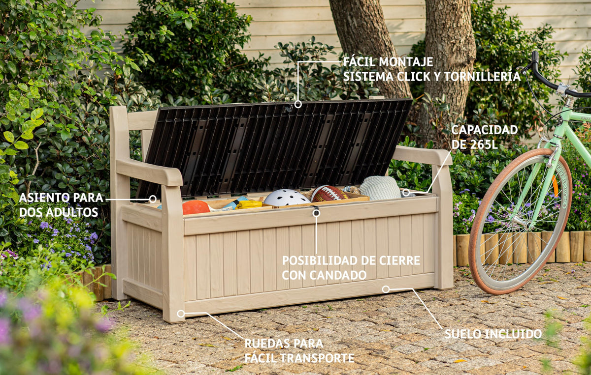 265 L Weather-Resistant Outdoor Garden Storage Bench — image 2