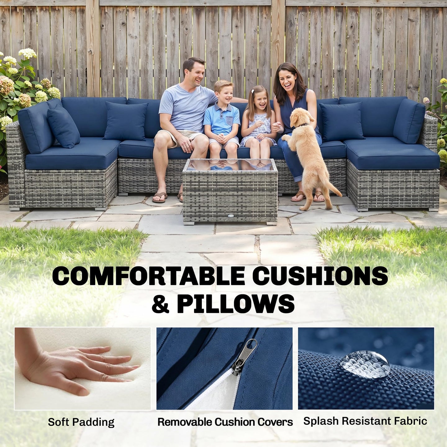 Outsunny 8-Piece Modular Rattan Corner Sofa Set with Glass Coffee Table — image 6