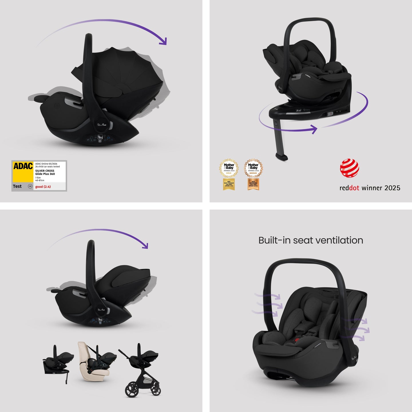 Silver Cross Cove 360 Pushchair Travel System Damson — image 8