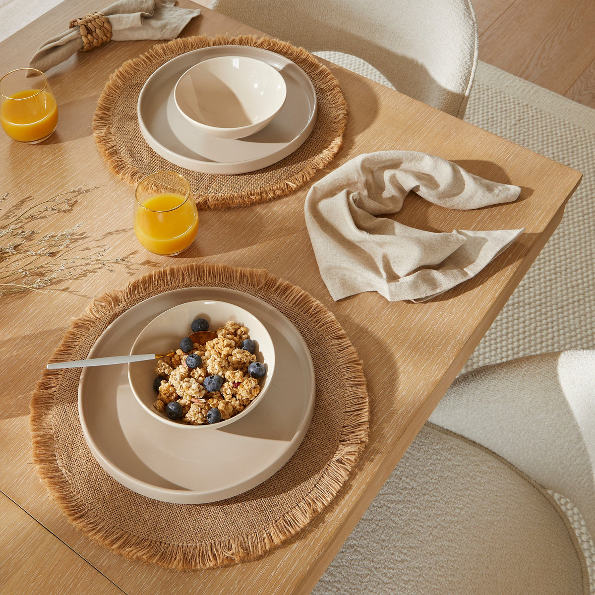 Amelia Whitewash Dining Table Set - 6 Seater - Marilyn Boucle Dining Chairs - Whitewash Legs