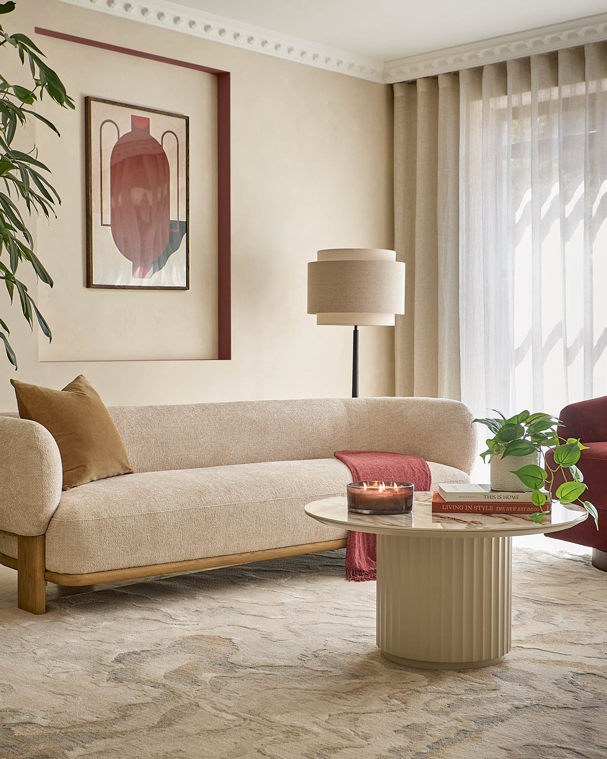 Florence natural fabric with light wood 3 seater sofa — image 2