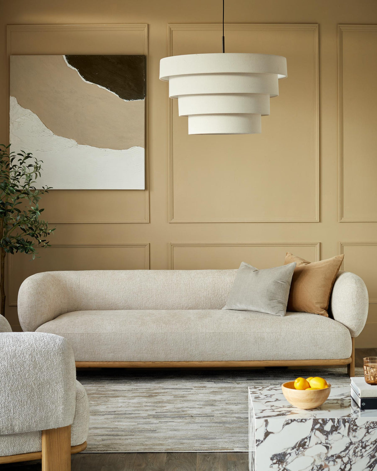 Florence natural fabric with light wood 3 seater sofa — image 6