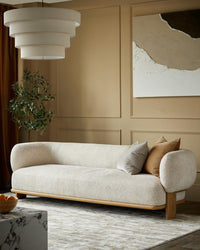 Florence natural fabric with light wood 3 seater sofa thumbnail 1