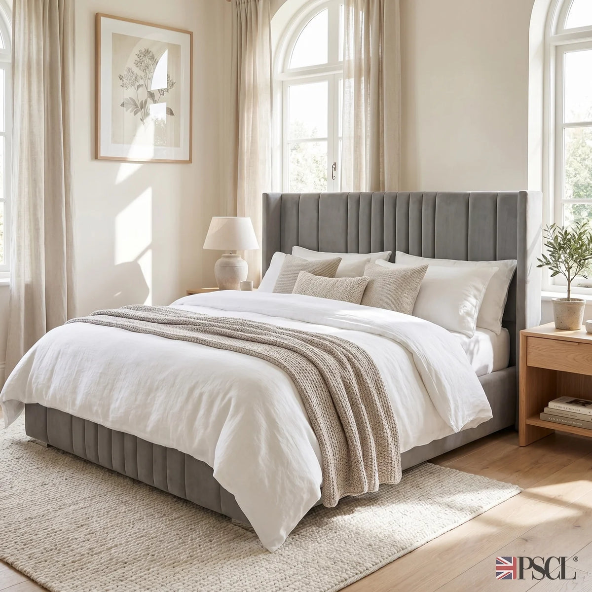 PSCL Beds Manhattan Bed Frame, Luxury Wingback Headboard — image 9