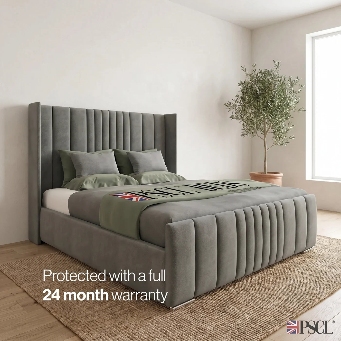 PSCL Beds Manhattan Bed Frame, Luxury Wingback Headboard — image 7