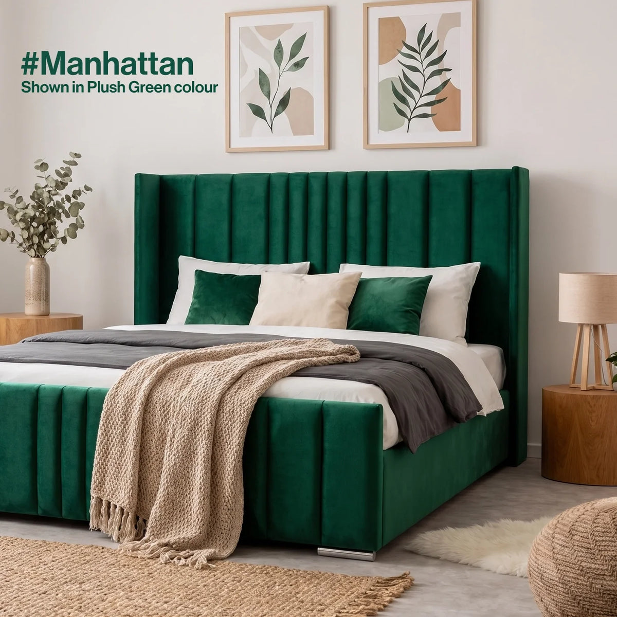 PSCL Beds Manhattan Bed Frame, Luxury Wingback Headboard — image 10