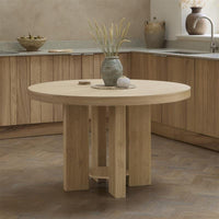 Marlon Whitewash Oak Round Dining Table Set - 4 Seater - Freya Sand Dining Chairs - Whitewash Oak Legs thumbnail 2