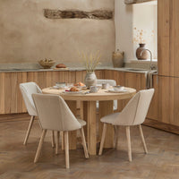 Marlon Whitewash Oak Round Dining Table Set - 4 Seater - Freya Sand Dining Chairs - Whitewash Oak Legs thumbnail 1