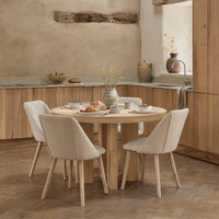 Marlon Whitewash Oak Round Dining Table Set - 4 Seater - Freya Sand Dining Chairs - Whitewash Oak Legs thumbnail 8