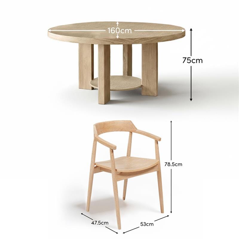 Marlon Whitewash Oak Round Dining Table Set - 6 Seater - Carter Whitewash Oak Dining Armchairs — image 10