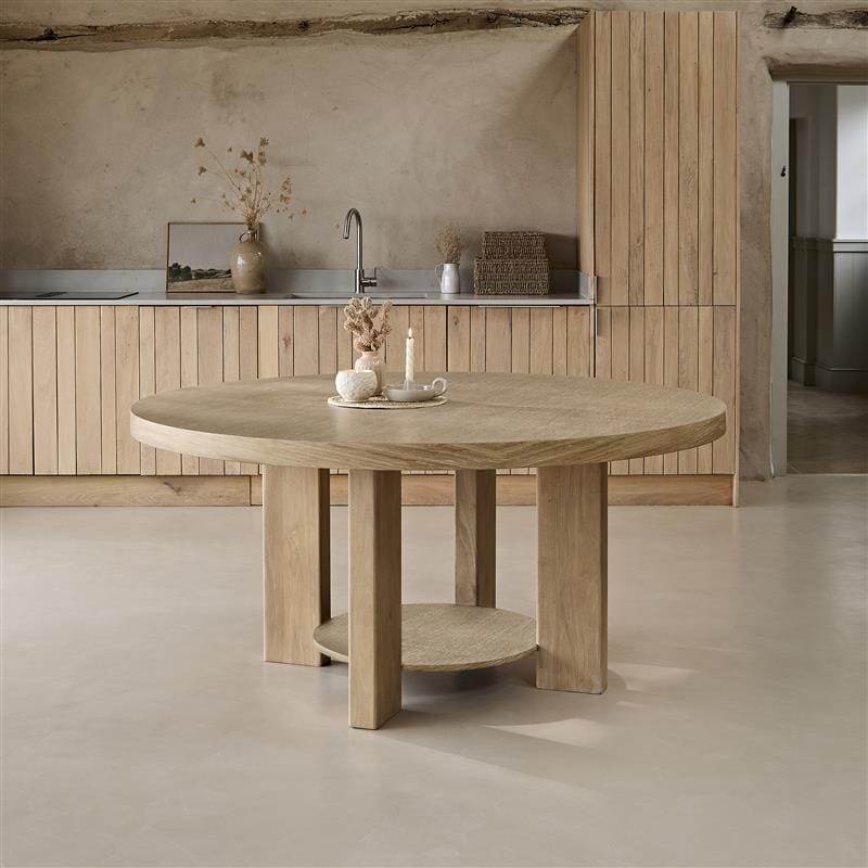 Marlon Whitewash Oak Round Dining Table Set - 6 Seater - Carter Whitewash Oak Dining Armchairs — image 2