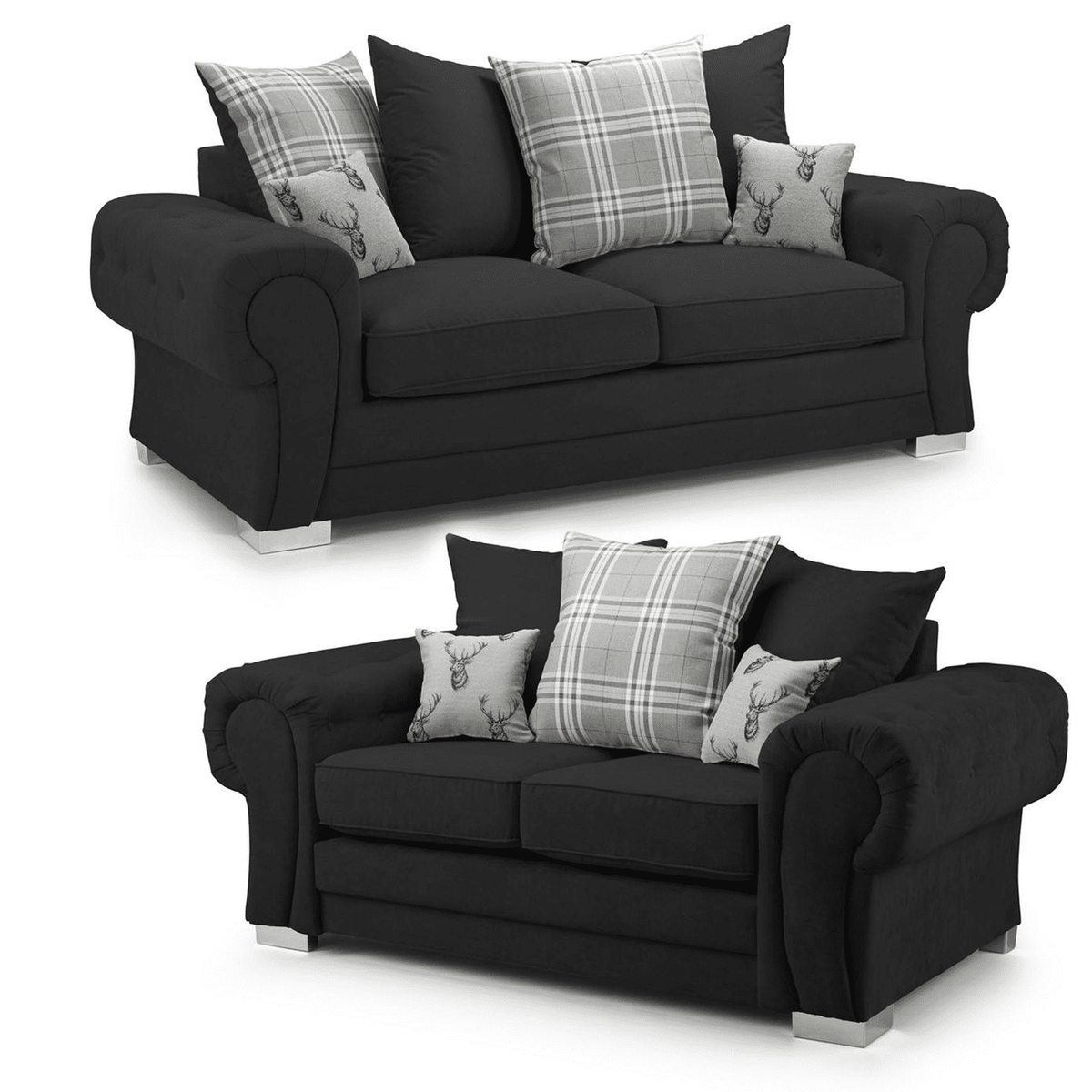 Milan Chesterfield Fabric 3 + 2 Seater Sofa Suite - Scatter Back — image 11