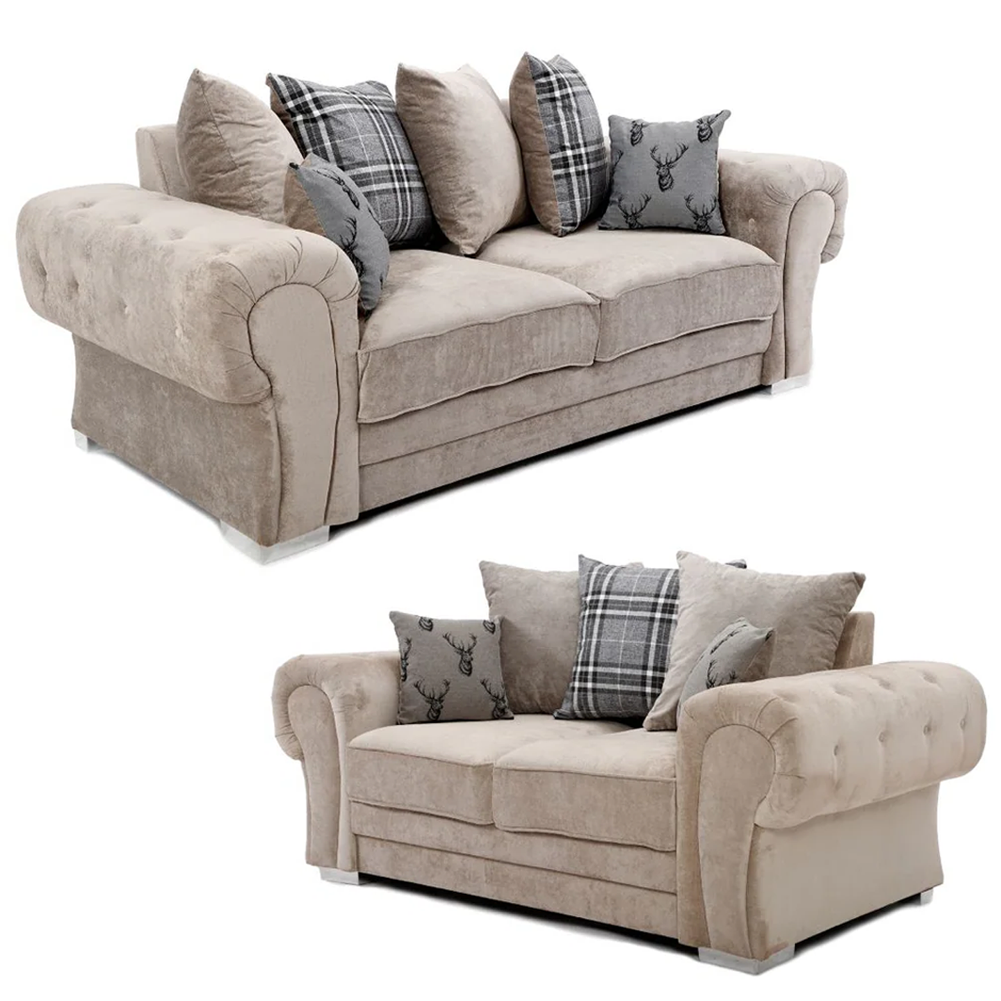 Milan Chesterfield Fabric 3 + 2 Seater Sofa Suite - Scatter Back — image 12