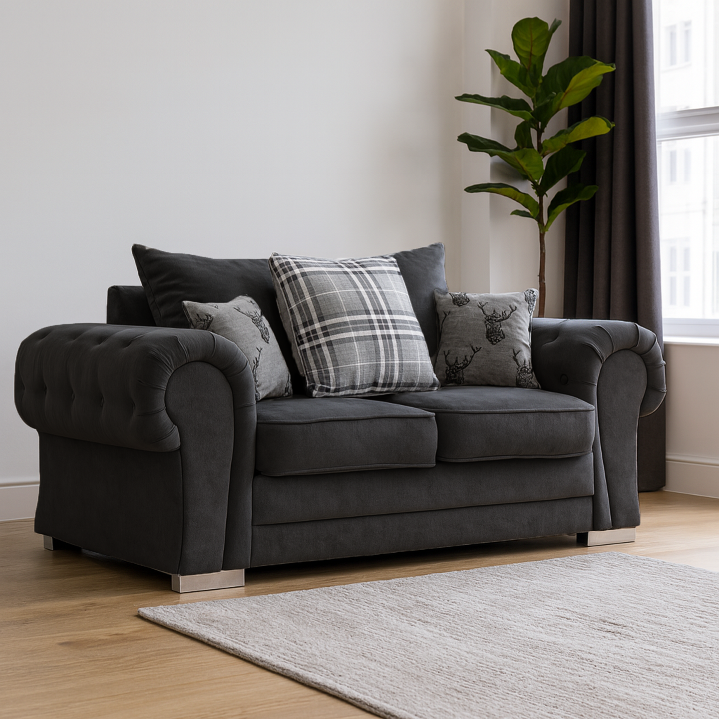 Milan Chesterfield Fabric 3 + 2 Seater Sofa Suite - Scatter Back — image 3