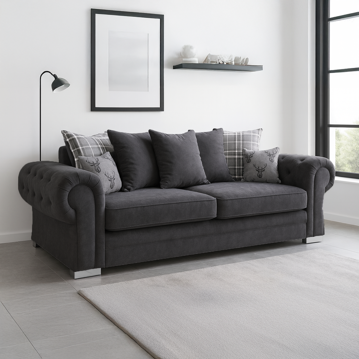 Milan Chesterfield Fabric 3 + 2 Seater Sofa Suite - Scatter Back — image 5