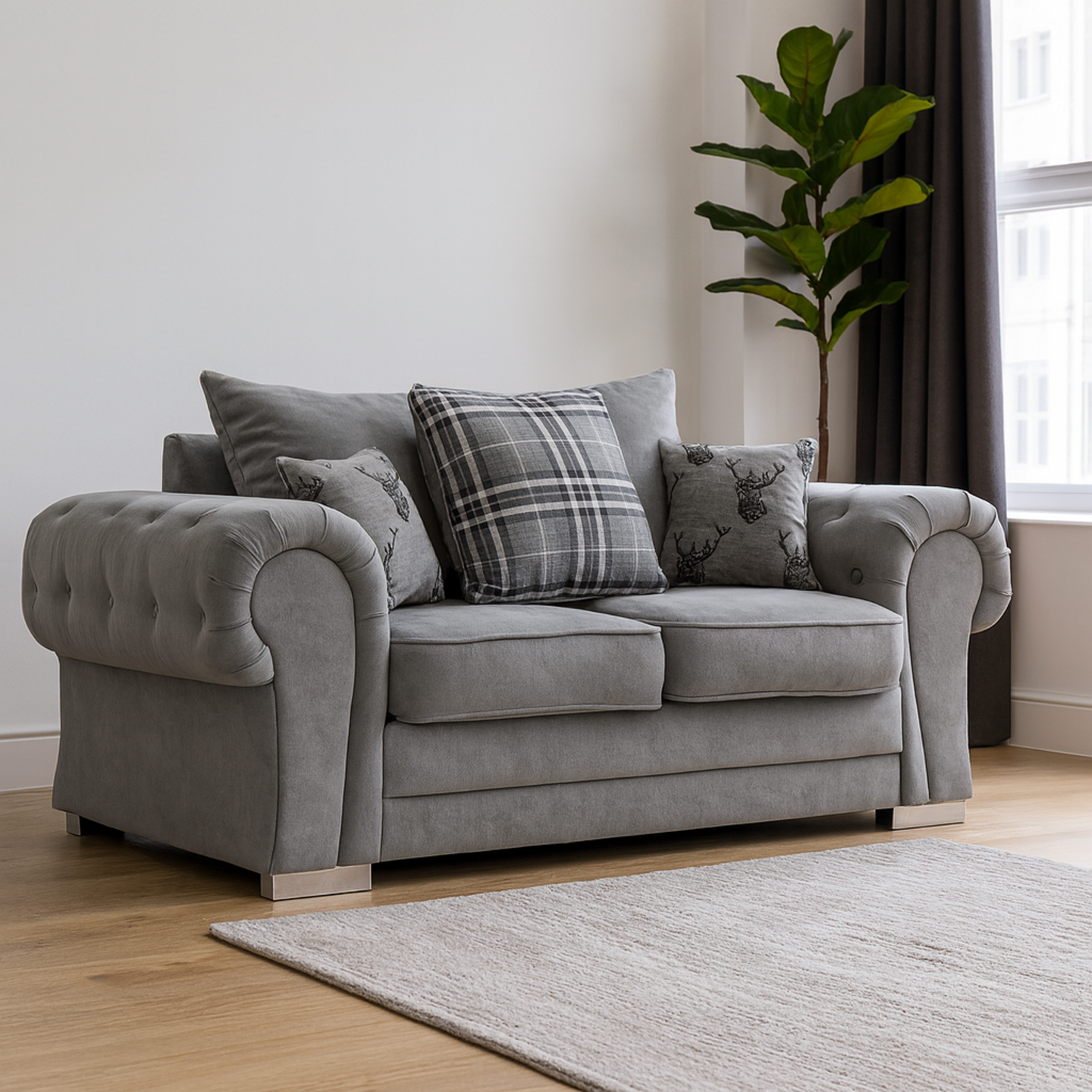 Milan Chesterfield Fabric 3 + 2 Seater Sofa Suite - Scatter Back — image 7