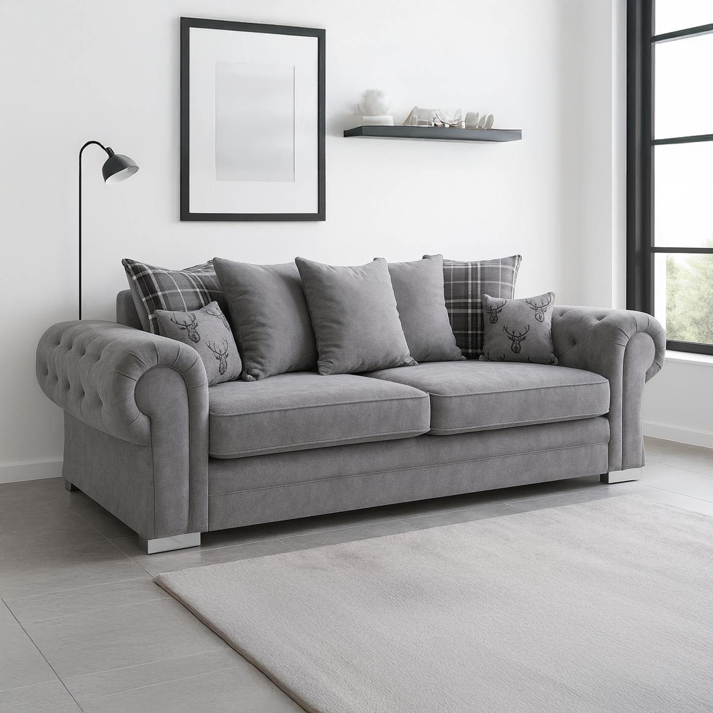 Milan Chesterfield Fabric 3 + 2 Seater Sofa Suite - Scatter Back — image 2