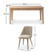 Raleigh Whitewash Oak Rectangular Dining Table Set - 6 Seater - Freya Sand Dining Chairs - Whitewash Oak Legs thumbnail 10