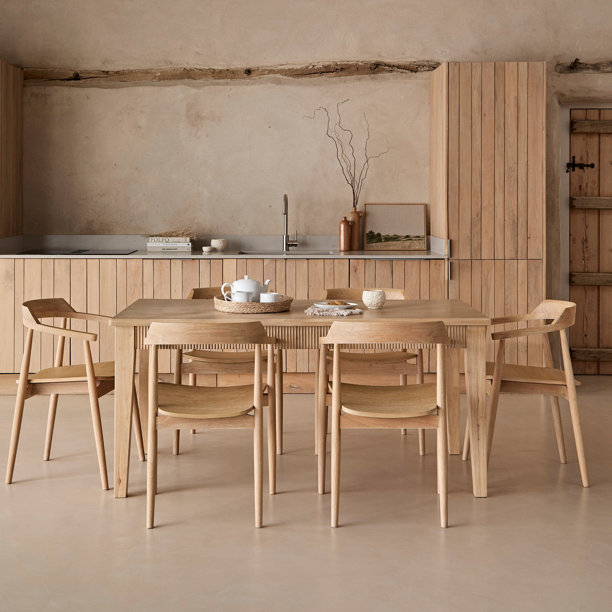 Raleigh Whitewash Dining Table Set - 6 Seater - Carter Whitewash Oak Dining Armchairs