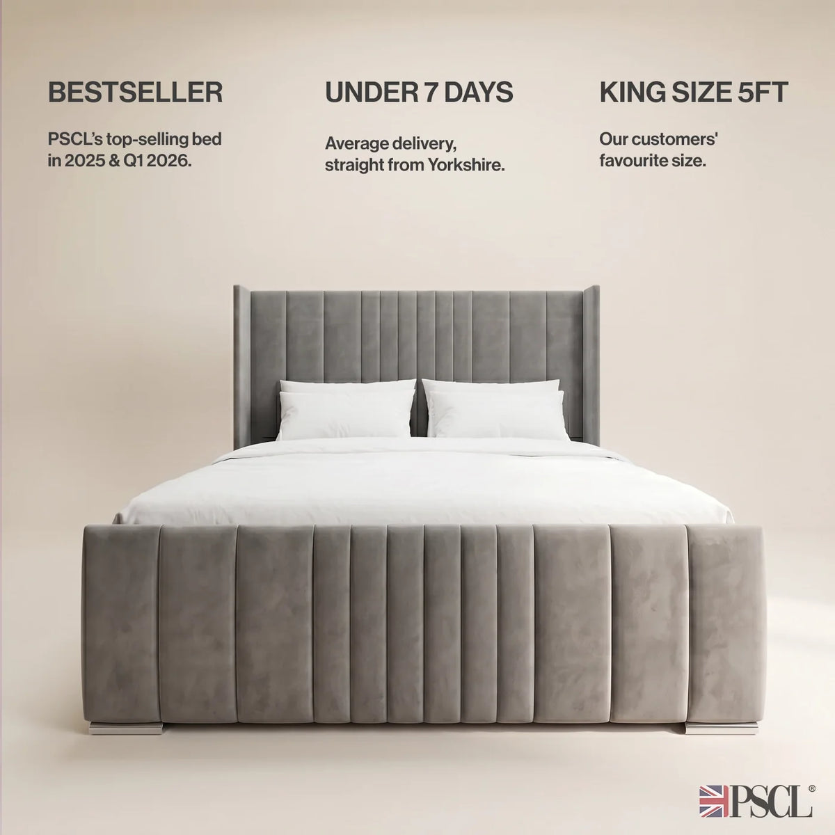 PSCL Beds Manhattan Bed Frame, Luxury Wingback Headboard — image 3