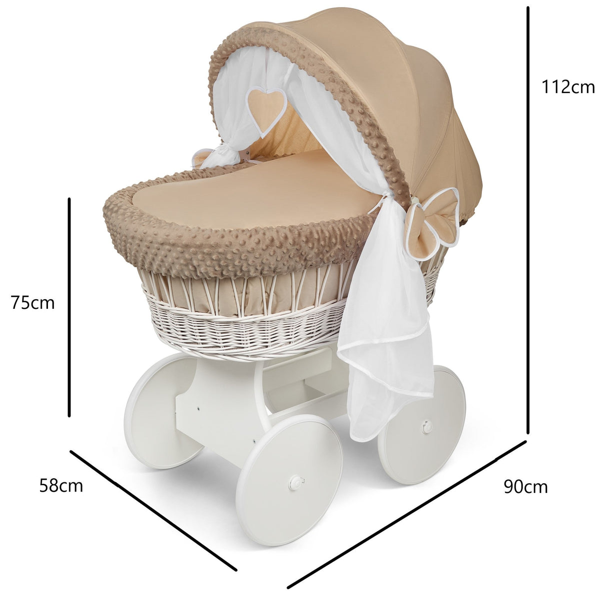 Lullaby Lane White Wicker Moses Basket With Stand And Canopy Wheels For Easy Mobility And Cozy Newborn Sleep — image 4