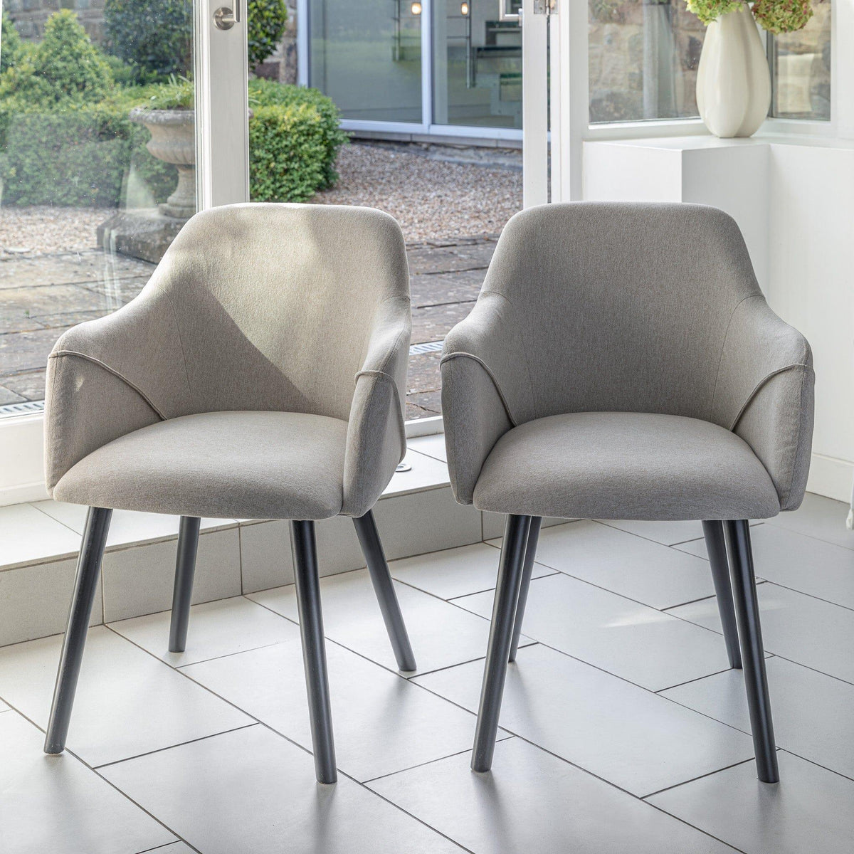 Amelia Whitewash Extendable Dining Table Set - 6 Seater - Freya Sand Carver Chairs - Black Legs — image 2